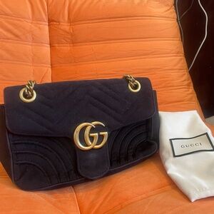 Gucci Black and Gold GG Marmont Shoulder Bag